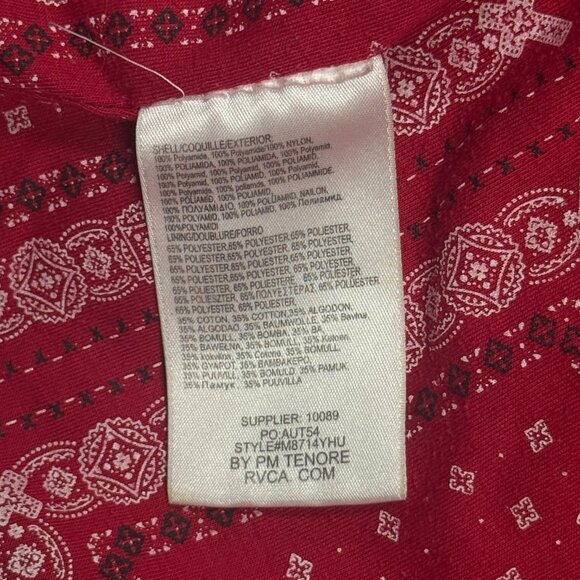 RVCA Coaches Jacket Red Bandana Lining Snap Button Front Black Nylon Size S - Picture 14 of 14
